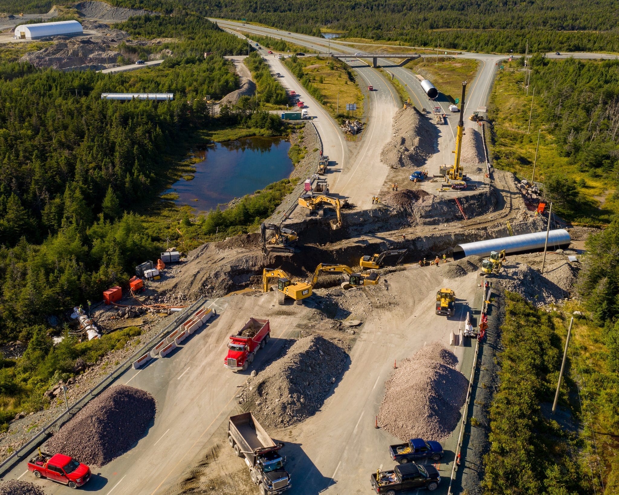 Aerial view of Bolt-A-Plate culvert replacement underway on NL TCH