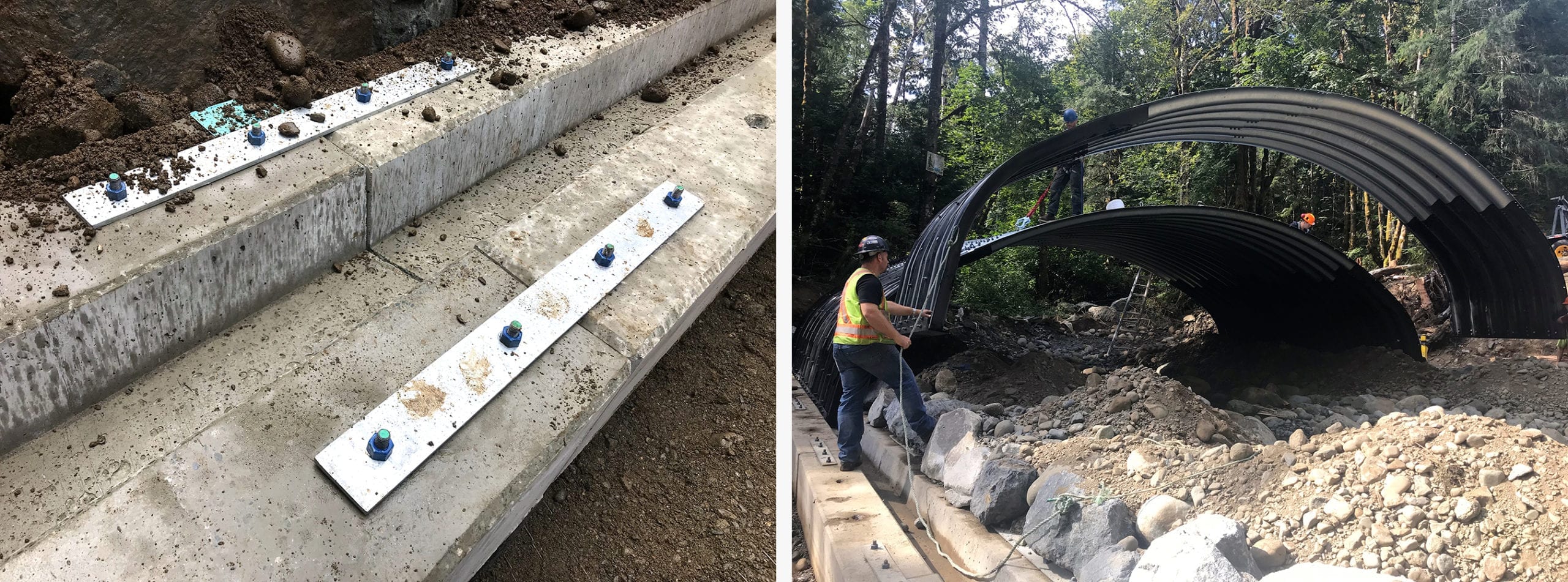 Precast concrete footings and second Super•Cor ring being placed