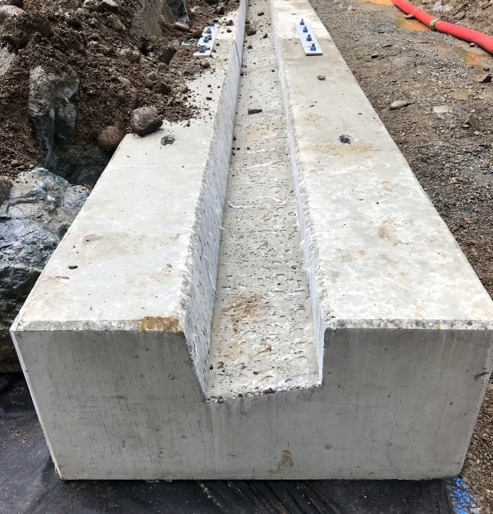 Detail view of precast footing for buried bridge