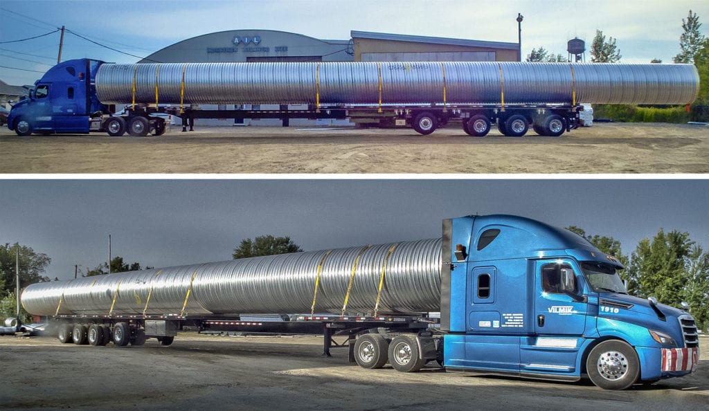 28-m Corrugated Steel Pipe section loaded onto flatbed