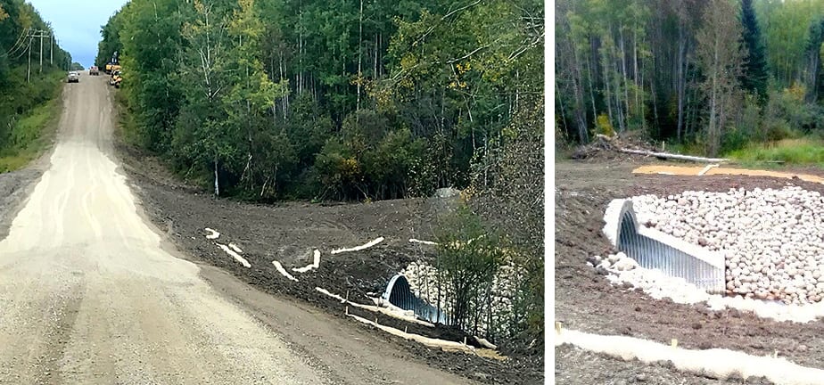 Downstream and upstream ends of completed culvert