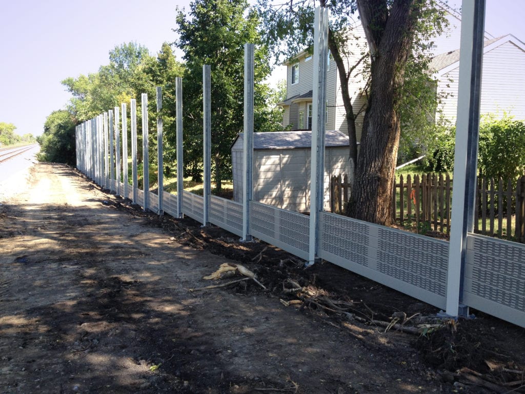 Railwaiy noise barrier wall under construction