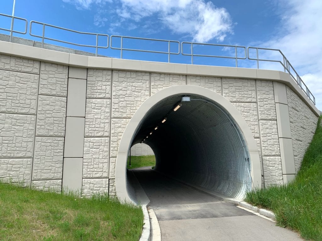 Looking through buried metal pedestrian tunnel