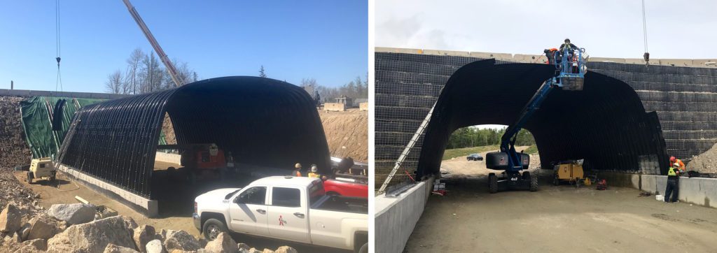 First and second phases of buried arch bridge construction