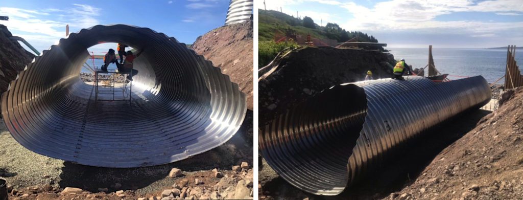 Assembly views of aluminum pipe arch culvert