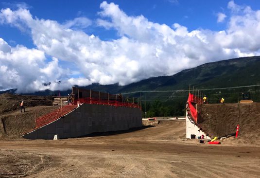 Wide view of completed MSE Precast Panel Wall Abutments
