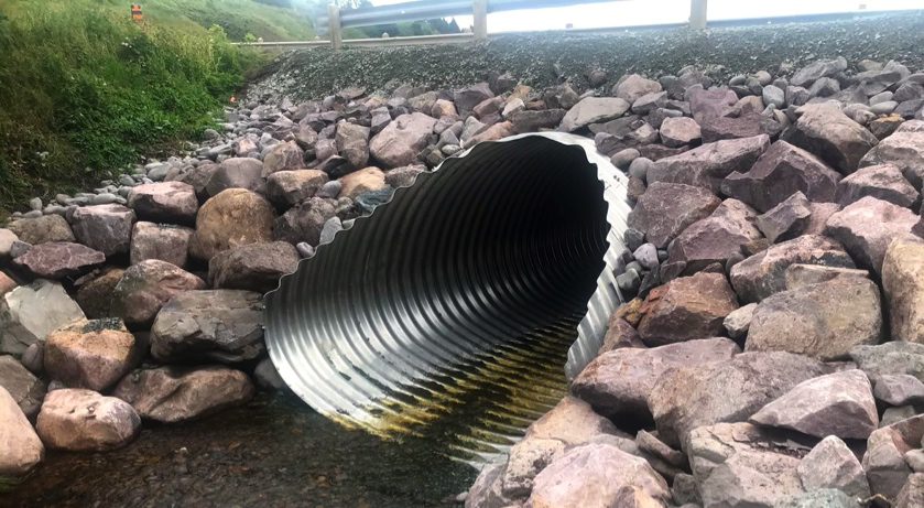 Inland-side view of aluminum pipe arch culvert