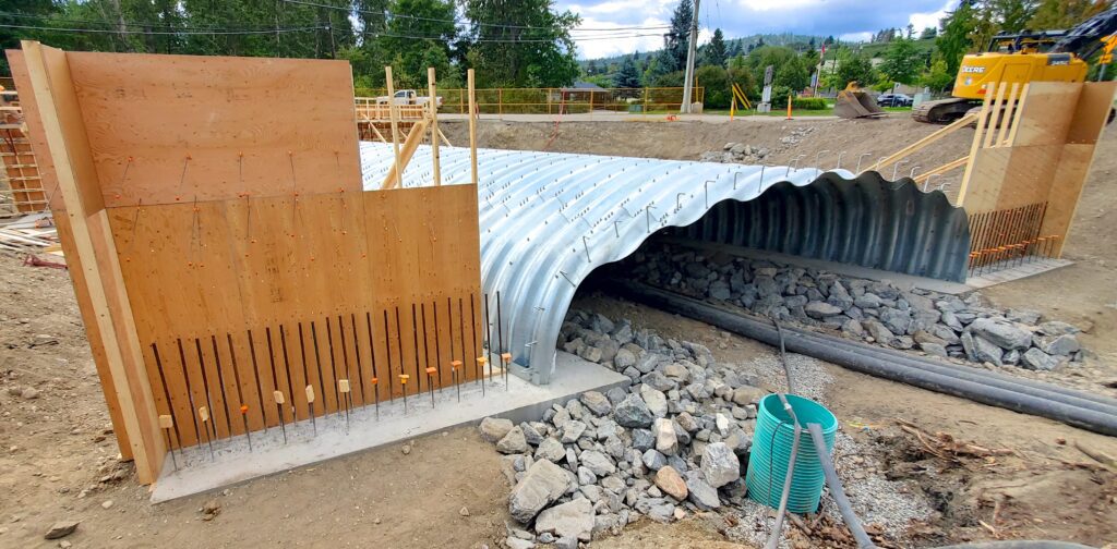 Angled view of Super-Cor Box Culvert with headwall forms