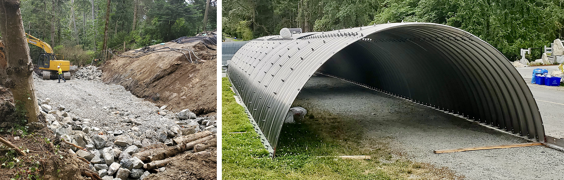 Site preparation and assembled arch views