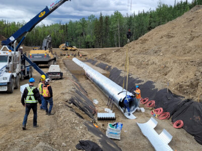 Wide view of Bolt-A-Plate Round culvert installation