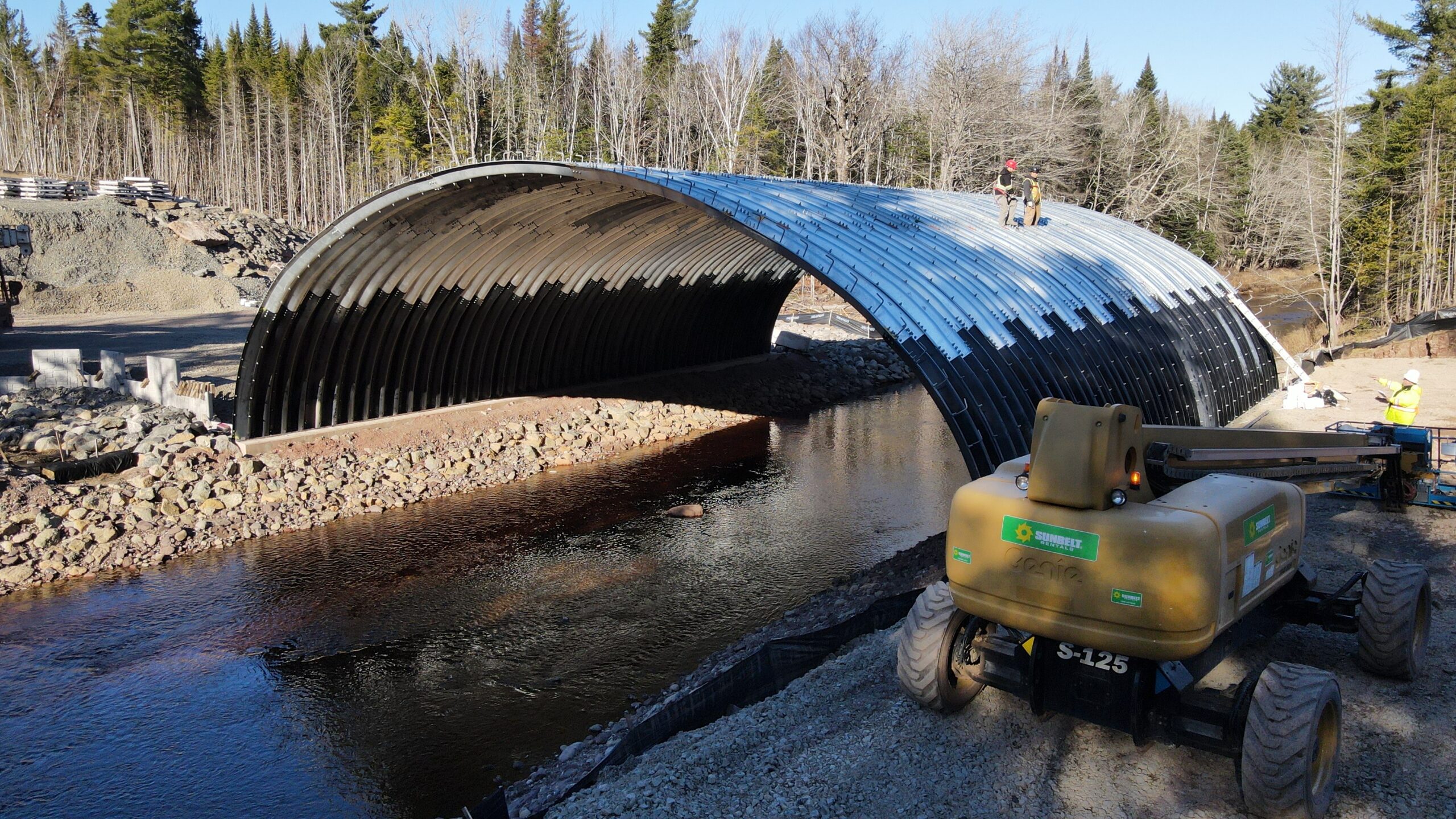 Wide view of completed Ultra-Cor Buried Metal Bridge