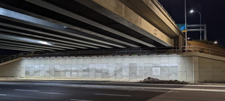 Night view of Calgary Airport MSE Precast Panel mural wall