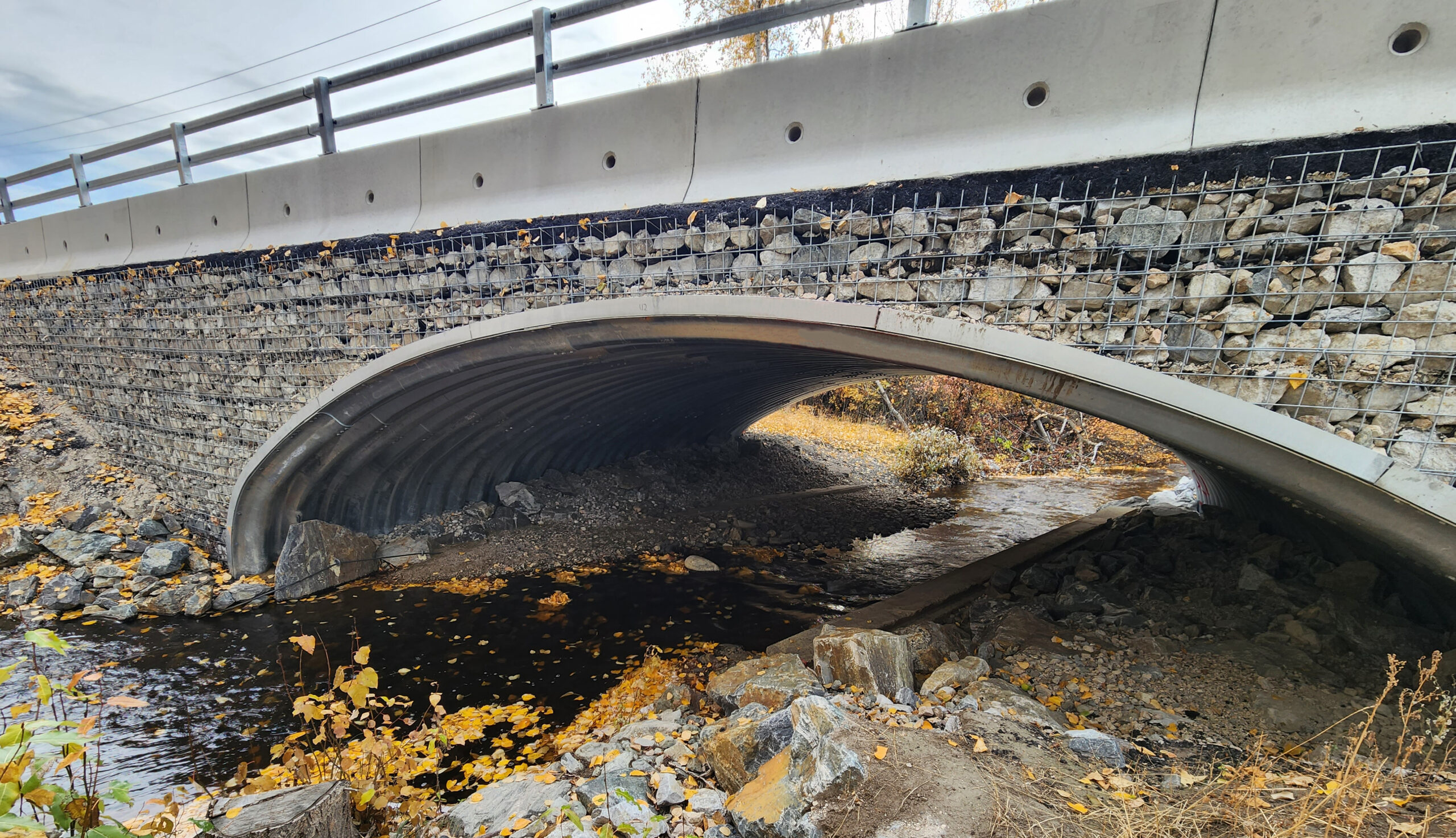 Closer view of Super-Cor GRS Bridge with MSE Wire Wall Headwalls