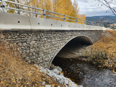 Wide view of Super-Cor GRS Bridge with MSE Wire Wall Headwalls