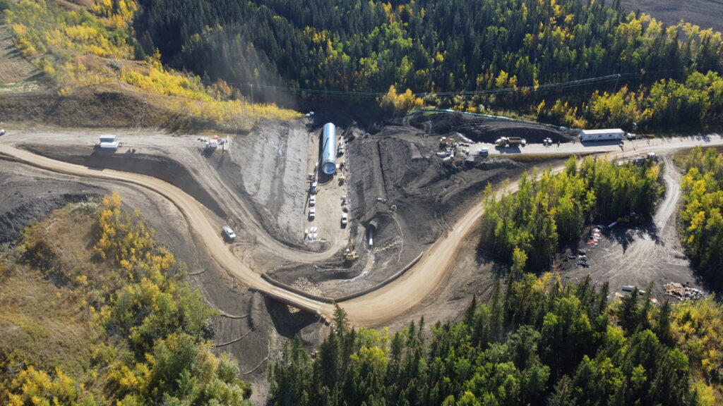 Distant aerial view of Super-Cor Round Culvert construction site
