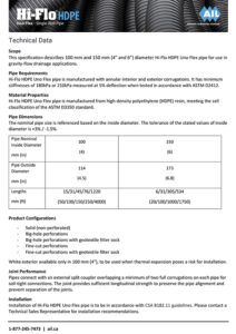 Hi-Flo HDPE Uno Flex - Single Wall Pipe Technical Sheet