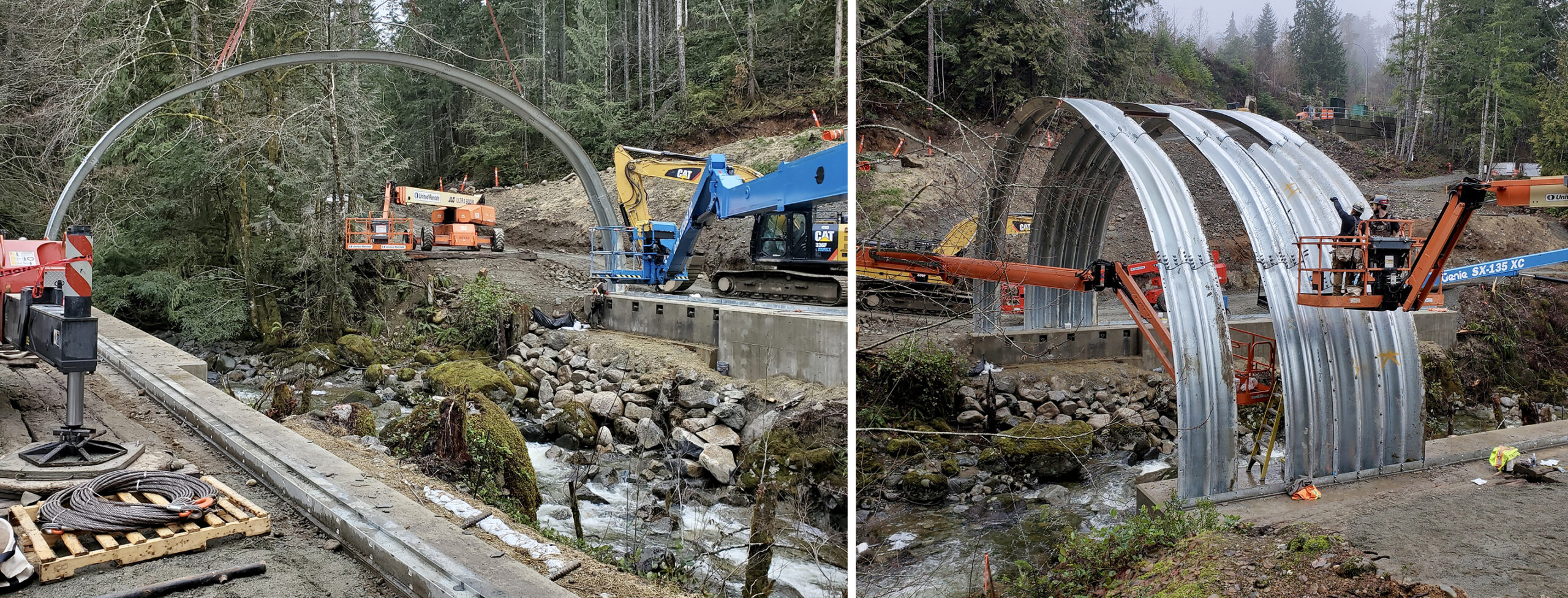 Views of Ultra-Cor Arch installation on concrete footings