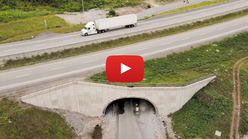 Aerial-image of Ultra-Cor structural steel plate underpass in Corner Brook