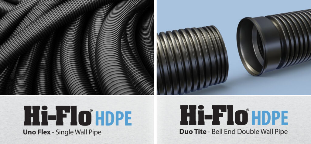 Views of HDPE un wall drainage pipe