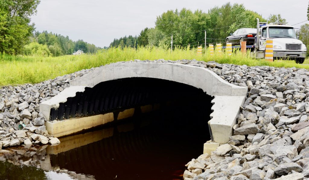 Angled end view of Super-Cor Box Culvert stream crossing