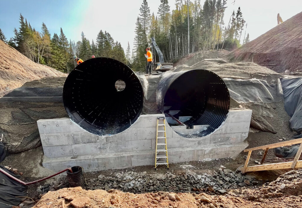 Upstream end view of twin Bolt-A-Plate culvert installation