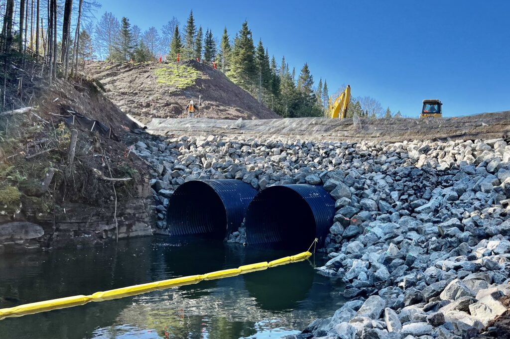 Downstream end view of twin Bolt-A-Plate culvert installation