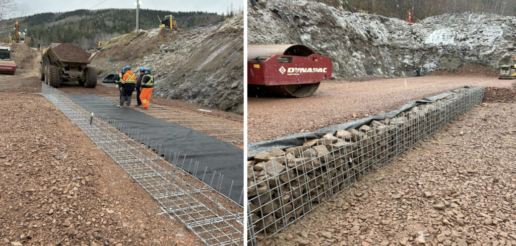 Installation and engineered backfill on first lift of MSE Retaining Wall