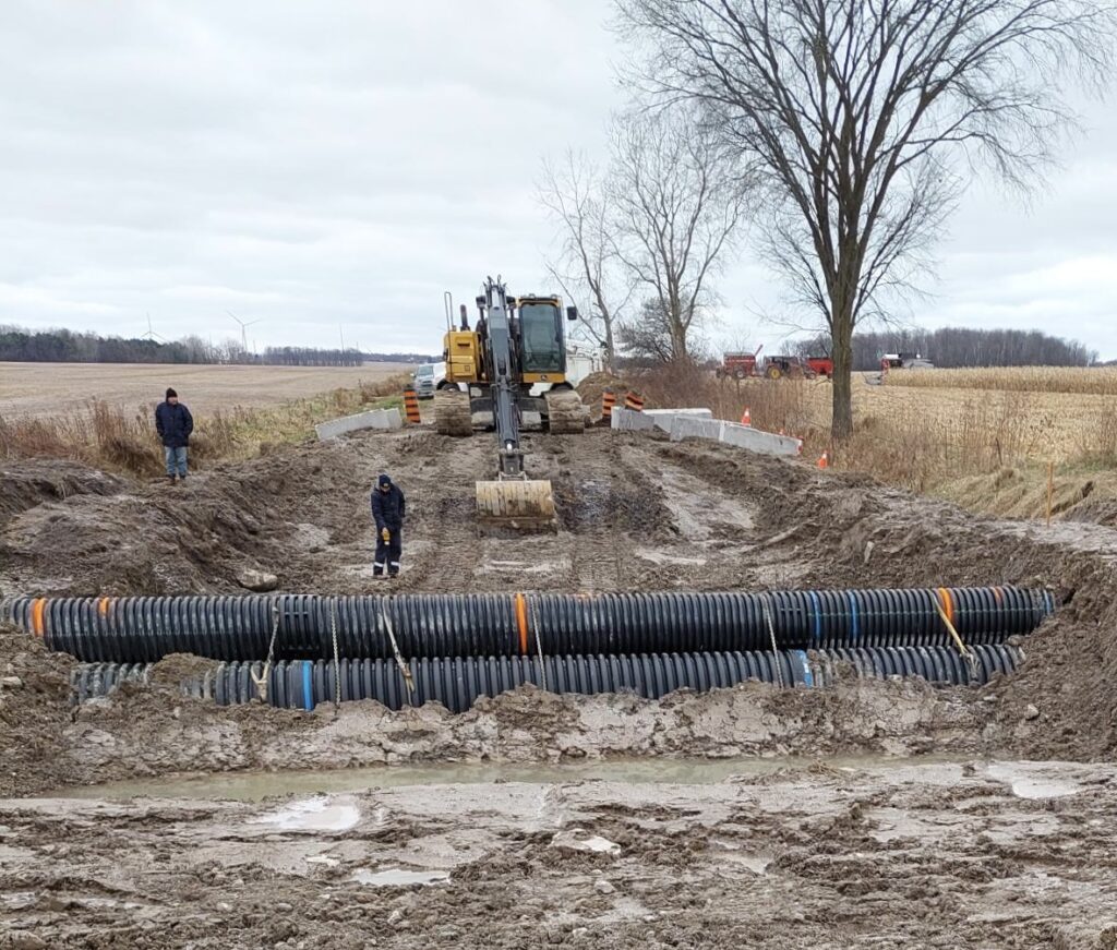 Waterflow channelled through HDPE pipes during construction