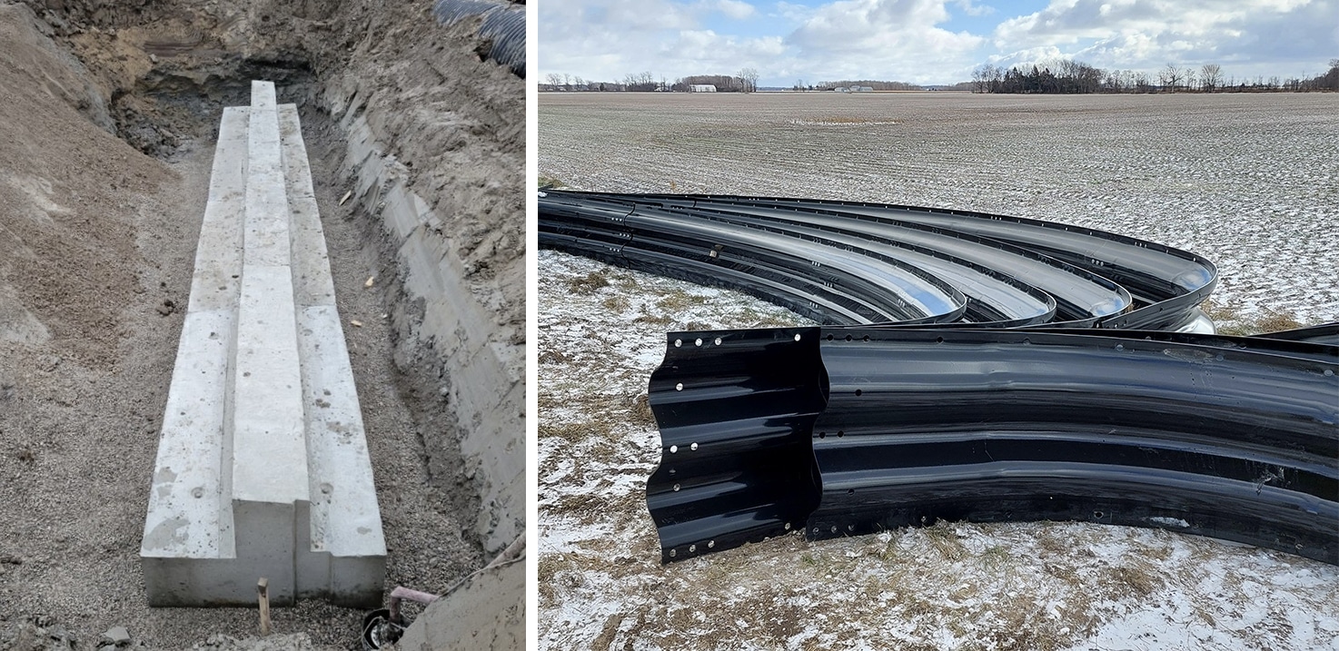 Precast concrete footings and Super-Cor ring assemblies