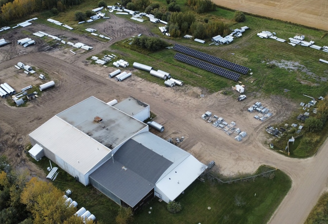 Aerial view of AIL’s Westlock, AB plant with solar array
