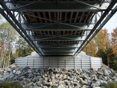 Wide view of Bolt-A-Bin bridge abutment