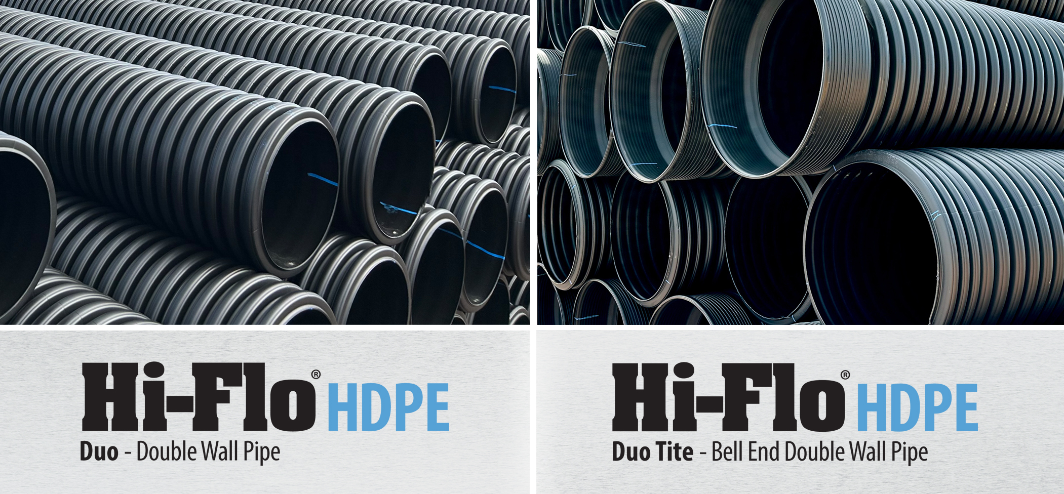Views of HDPE Duo and Duo Tite wall drainage pipes