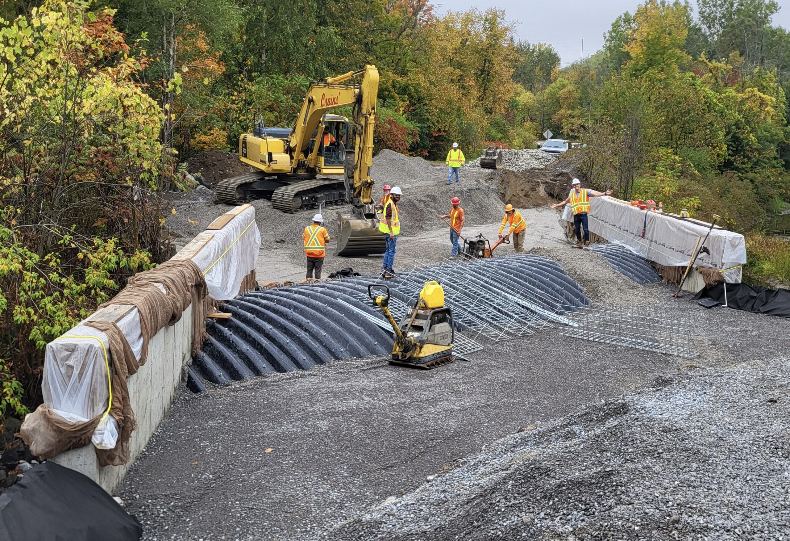 Backfilling view of Super-Cor skewed-end stream crossing