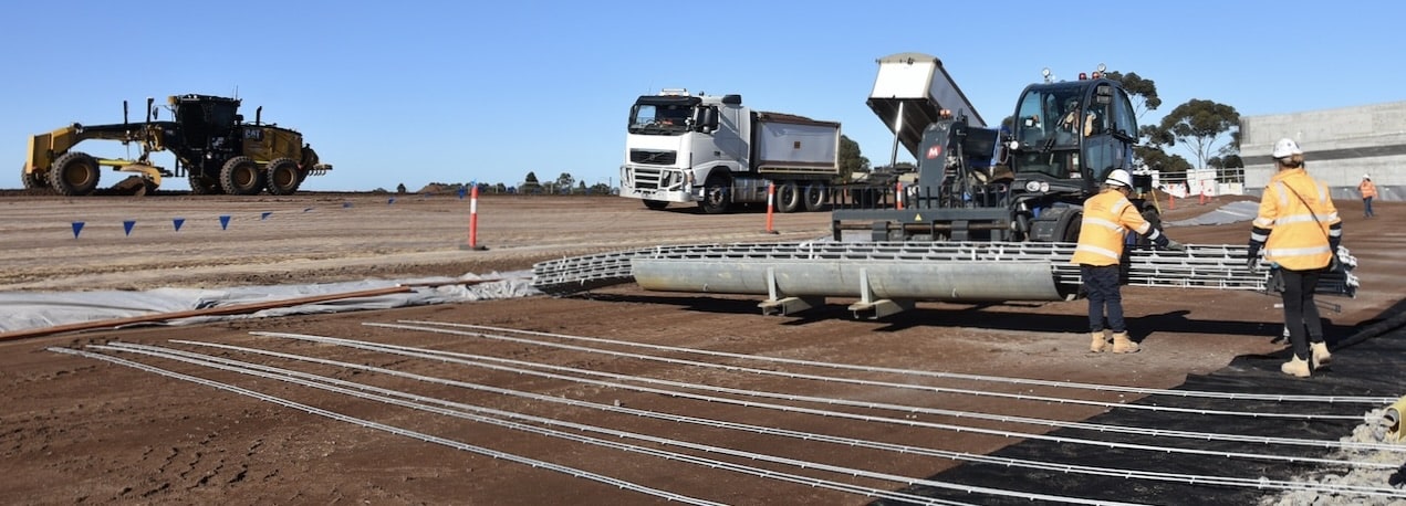 View of Grid-Strip soil reinforcement strips for MSE Walls