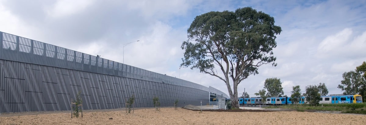 Wide view of MSE Walls in Evans Road grade separation