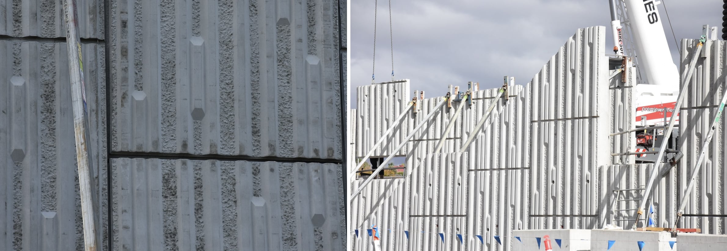 Detail views of MSE Precast Panel Walls in grade separation